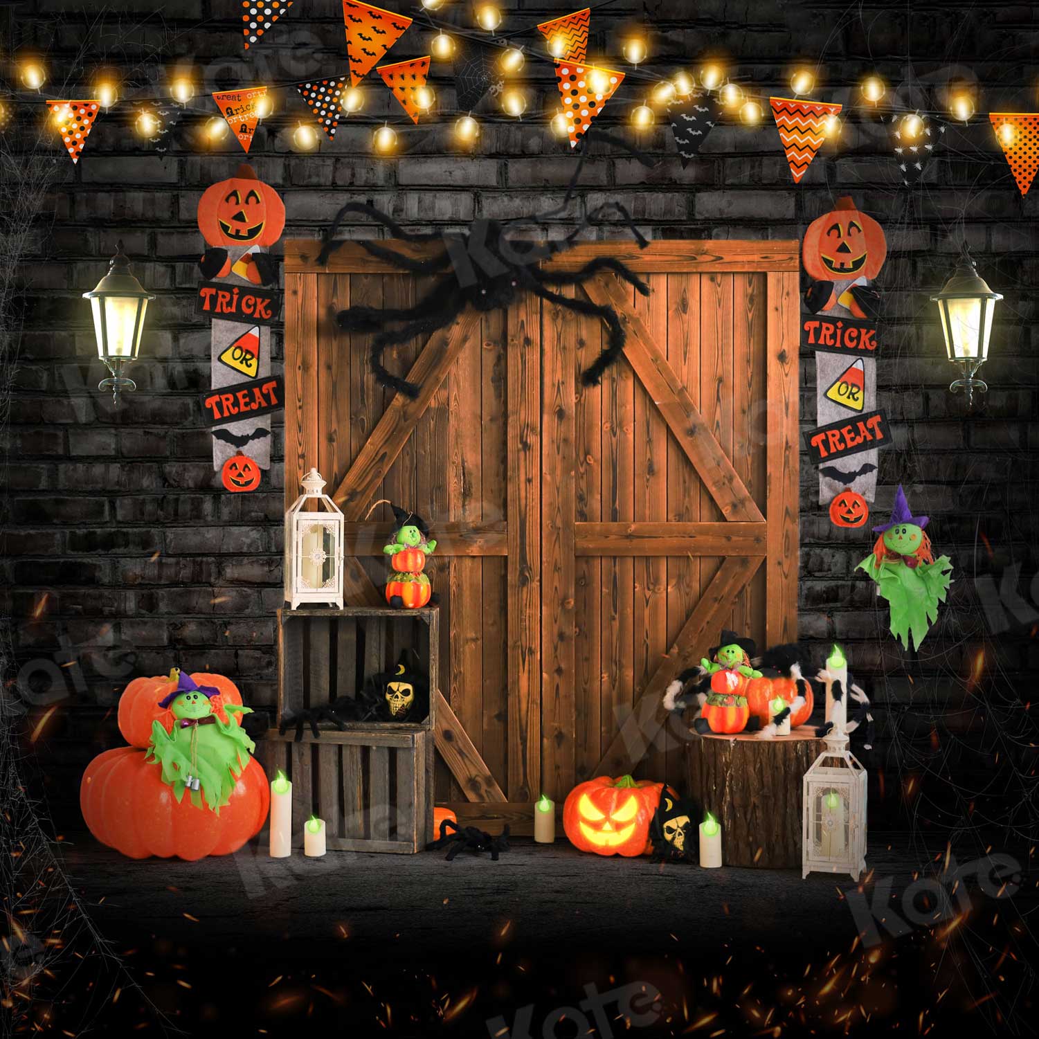 Kate Halloween Barn Door Pumpkins Backdrop for Photography -UK