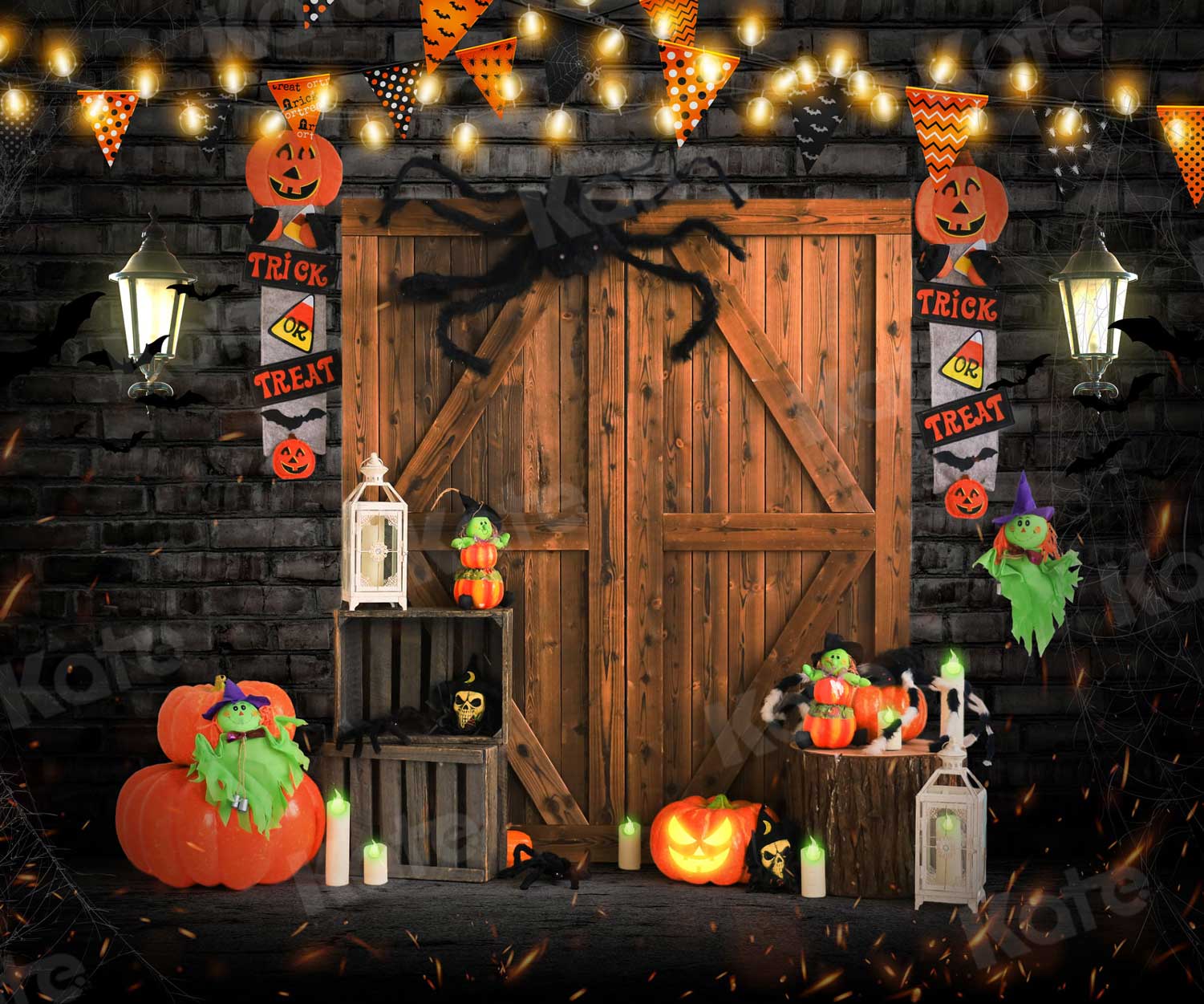 Kate Halloween Barn Door Pumpkins Backdrop for Photography -UK