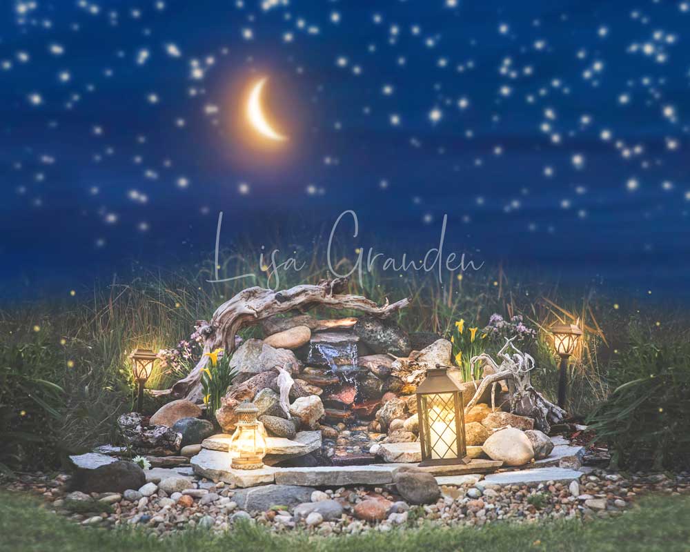 Kate Night Moon Over Pond Backdrop for Photography Designed by Lisa Granden