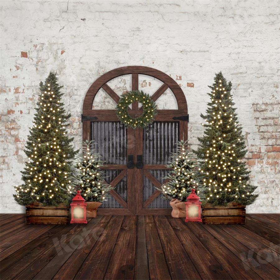 Kate Christmas Trees Barn Door Retro Backdrop for Photography