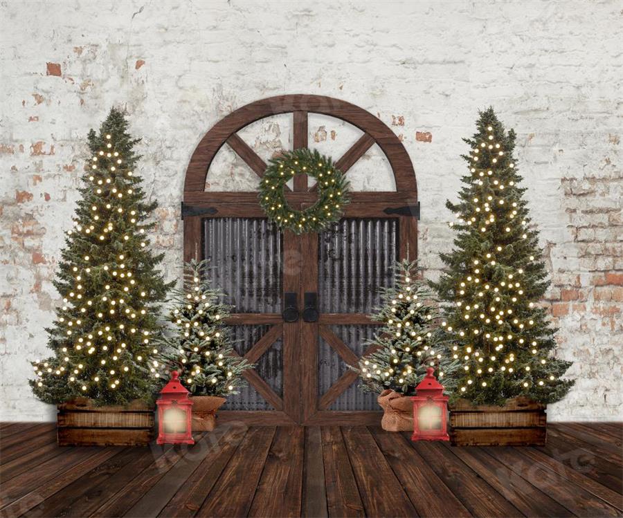 Kate Christmas Trees Barn Door Retro Backdrop for Photography