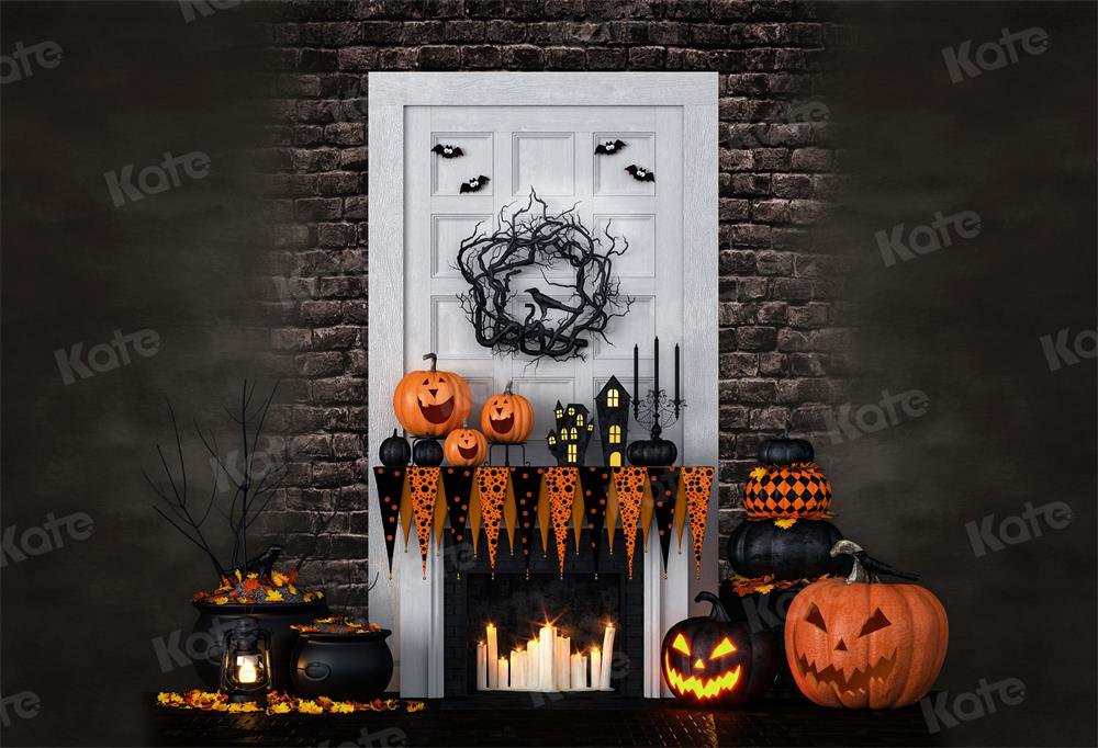 Kate Autumn Halloween White Door Pumpkin Backdrop for Photography
