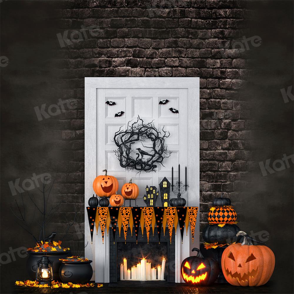 Kate Autumn Halloween White Door Pumpkin Backdrop for Photography