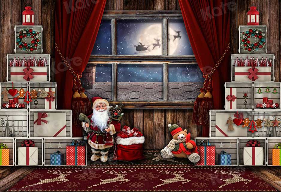 Kate Christmas Room Window Gift Cabinet Santa Claus Backdrop for Photography