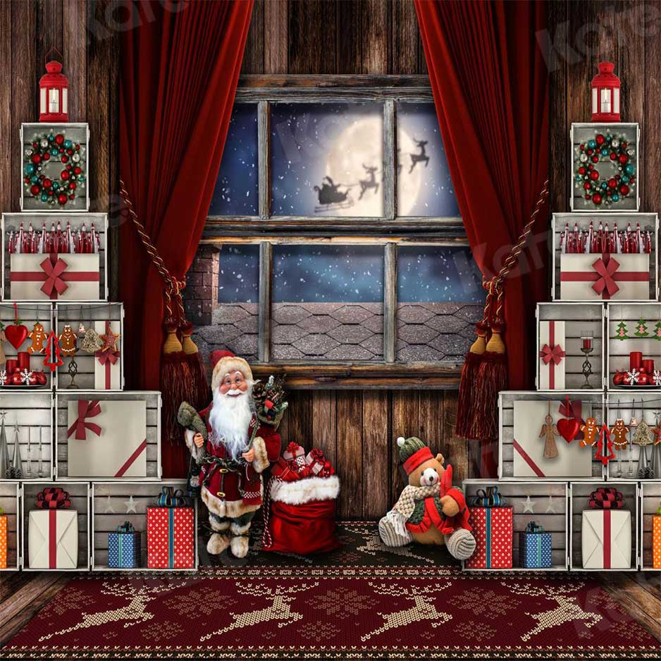 Kate Christmas Room Window Gift Cabinet Santa Claus Backdrop for Photography