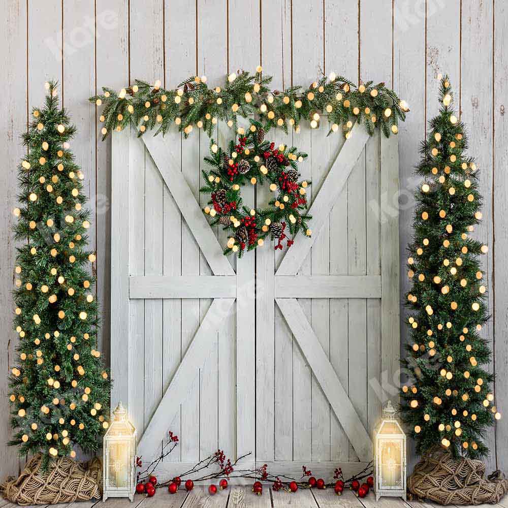 Kate Christmas Wood Grain Tree Wreath Backdrop Designed by Emetselch