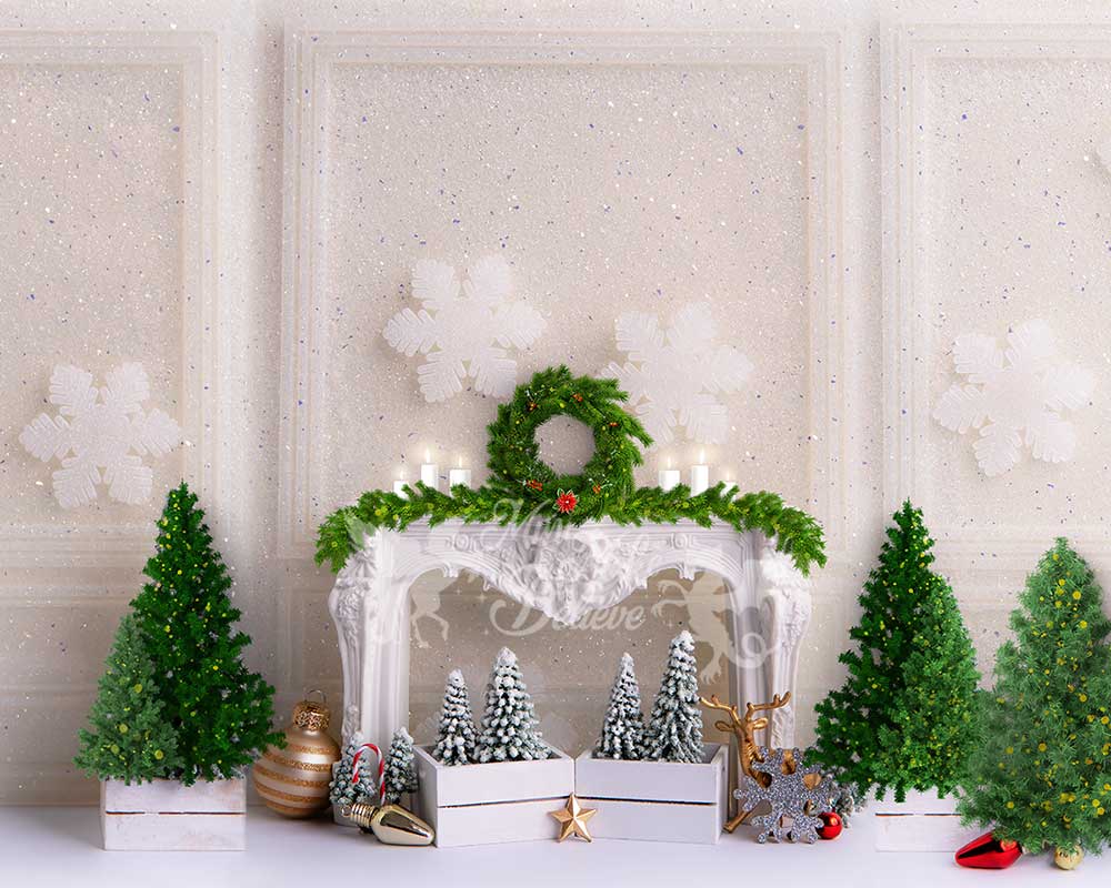 Kate Christmas Fireplace Glitter Ornate Wall Backdrop Designed by Mini MakeBelieve