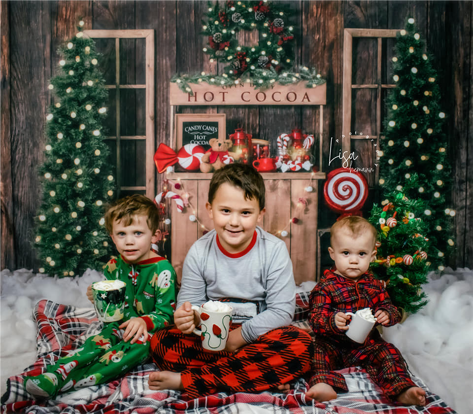 Kate Christmas Hot Cocoa Wooden Winter Backdrop Designed by Emetselch -UK