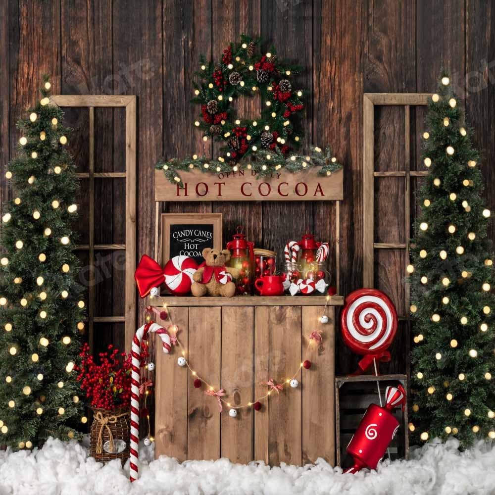 Kate Christmas Hot Cocoa Wooden Winter Backdrop Designed by Emetselch