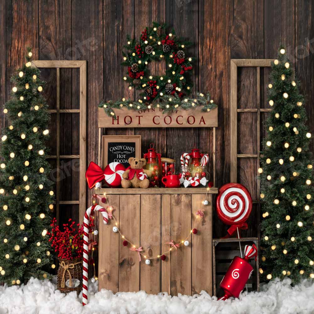 Kate Christmas Hot Cocoa Wooden Winter Backdrop Designed by Emetselch -UK