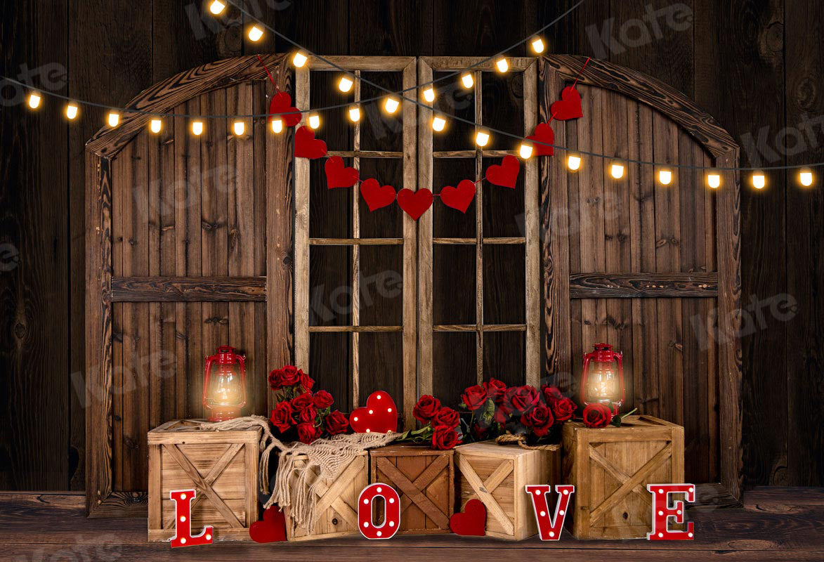 Kate Valentine's day Rose Wood Barn Door Backdrop for Photography
