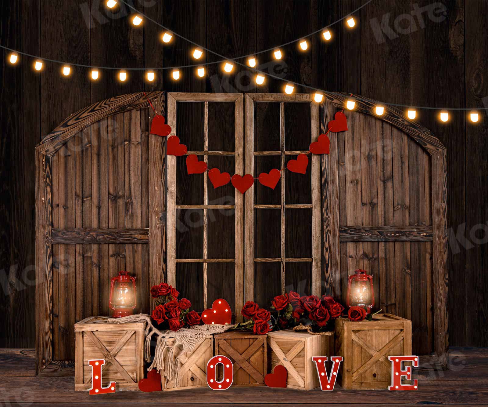 Kate Valentine's day Rose Wood Barn Door Backdrop for Photography