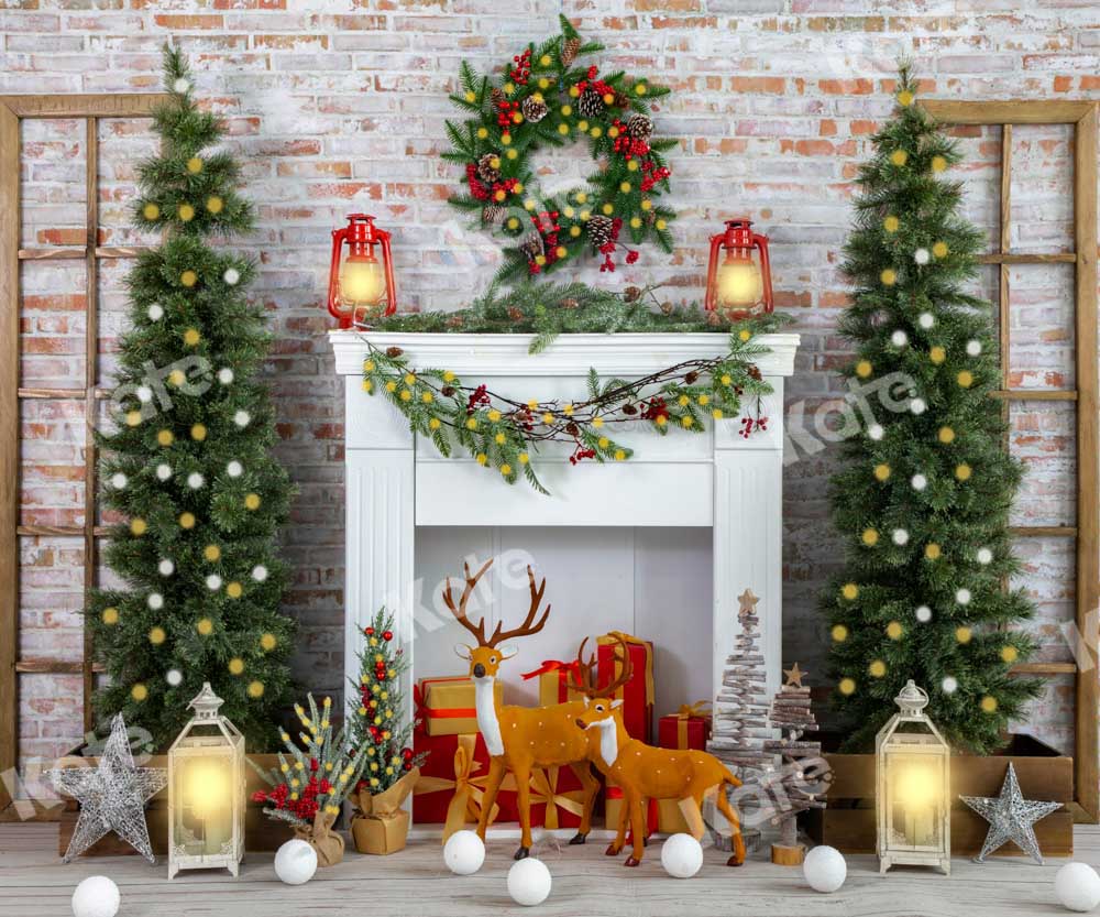Kate Christmas Brick Wall Fireplace Backdrop Designed by Emetselch