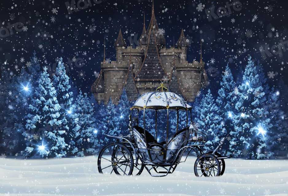 Kate Winter Snowy Night Carriage Castle Backdrop for Photography