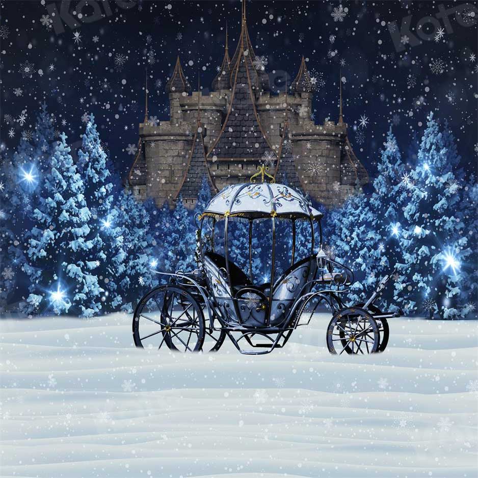 Kate Winter Snowy Night Carriage Castle Backdrop for Photography