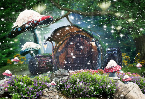 Kate Snowy Forest Glitter Mushroom Backdrop for photography -UK