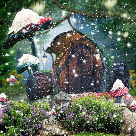 Kate Snowy Forest Glitter Mushroom Backdrop for photography -UK