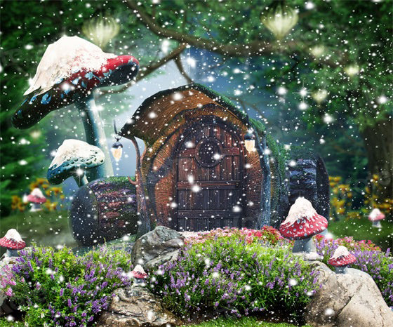 Kate Snowy Forest Glitter Mushroom Backdrop for photography -UK