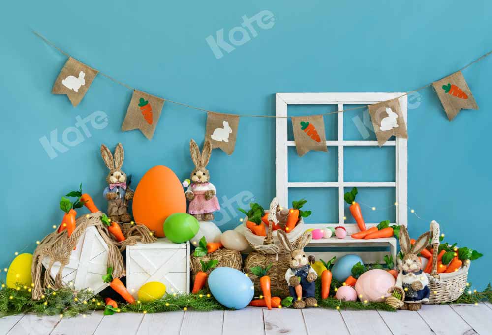 Kate Easter Bunny Carrot Blue Backdrop Designed by Emetselch