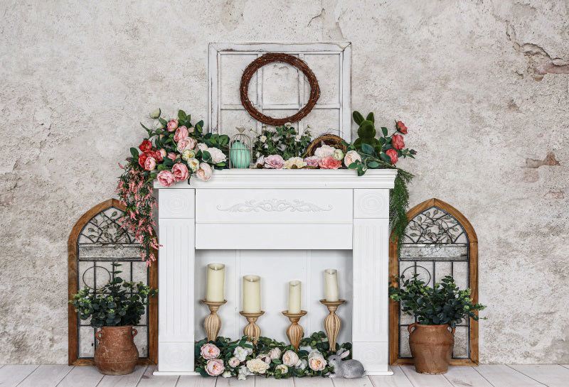 Kate Spring/Easter Flowers Fireplace Backdrop for Photography