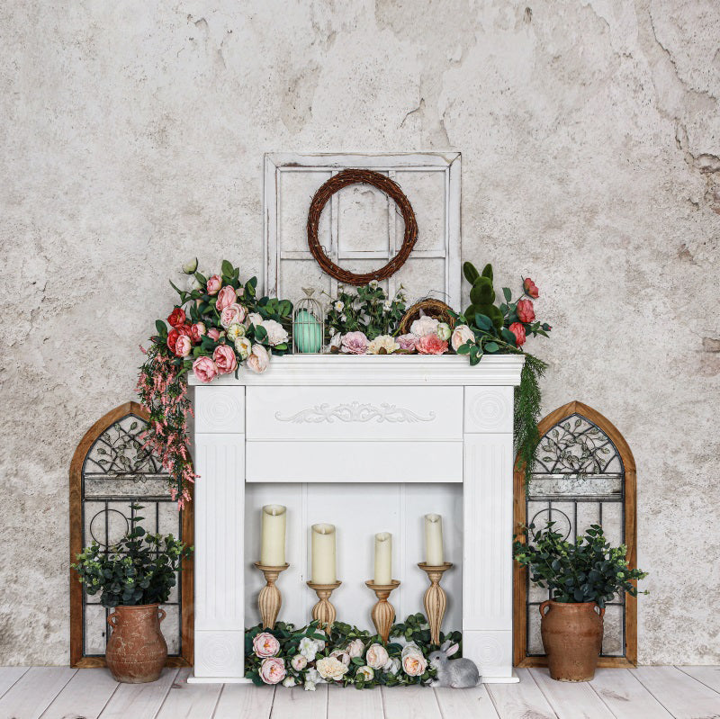 Kate Spring/Easter Flowers Fireplace Backdrop for Photography