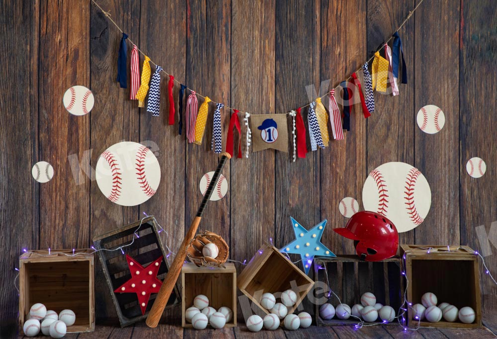 Kate Baseball Deep Wood Grain Sport Backdrop Designed by Emetselch