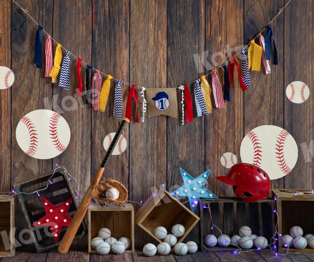 Kate Baseball Deep Wood Grain Sport Backdrop Designed by Emetselch -UK