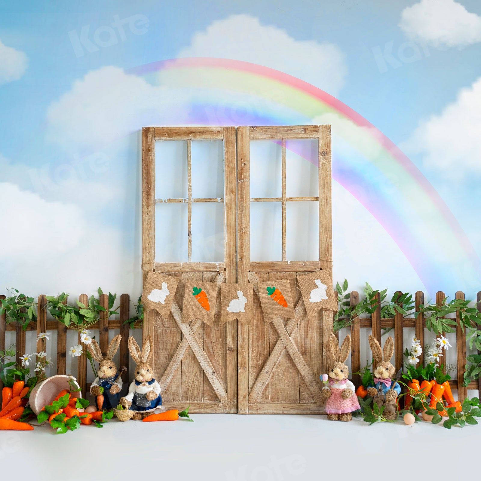 Kate Easter Rainbow Bunny Barn Door Backdrop for Photography