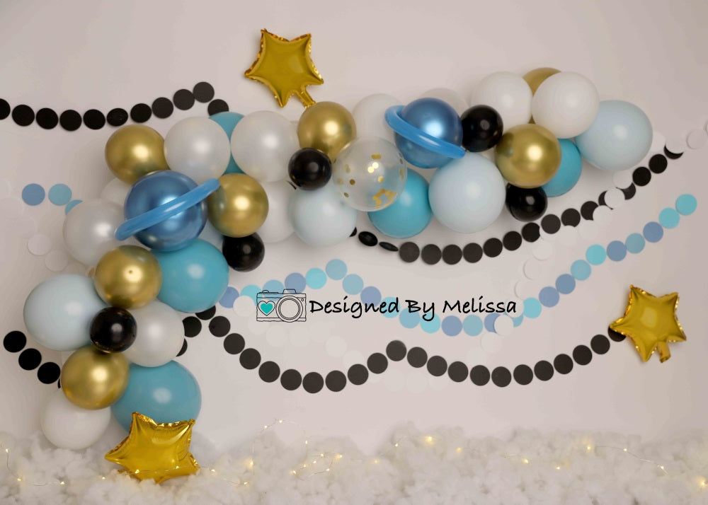 Kate Space Blue Gold Balloons Backdrop Designed by Melissa King