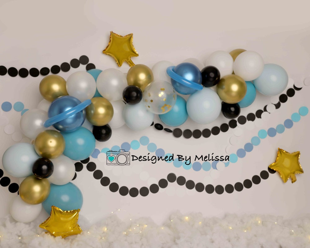 Kate Space Blue Gold Balloons Backdrop Designed by Melissa King