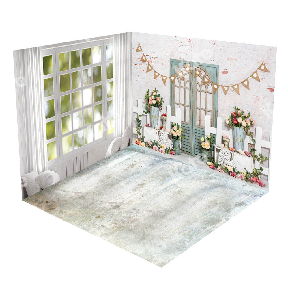 Kate Spring Window Easter Flower Wooden Door Room Set -UK