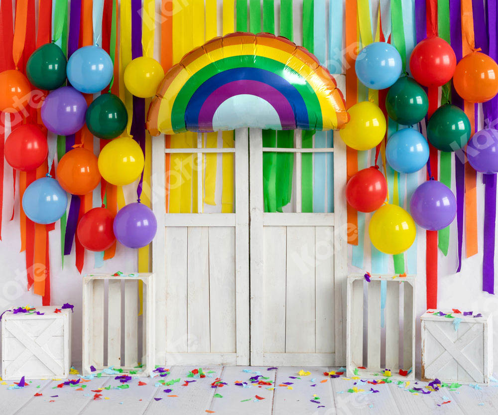 Kate Rainbow Balloons Birthday Party Backdrop Designed by Emetselch -UK