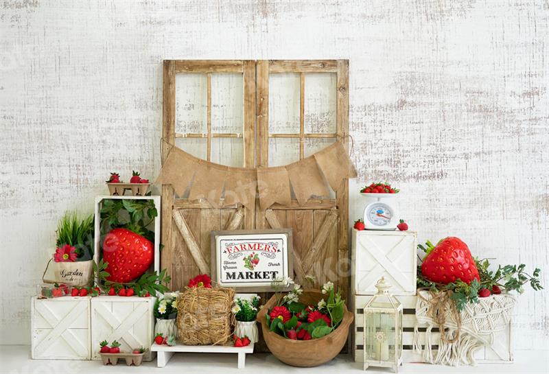 Kate Summer Strawberry Wooden Door Backdrop for Photography