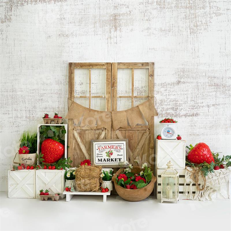 Kate Summer Strawberry Wooden Door Backdrop for Photography