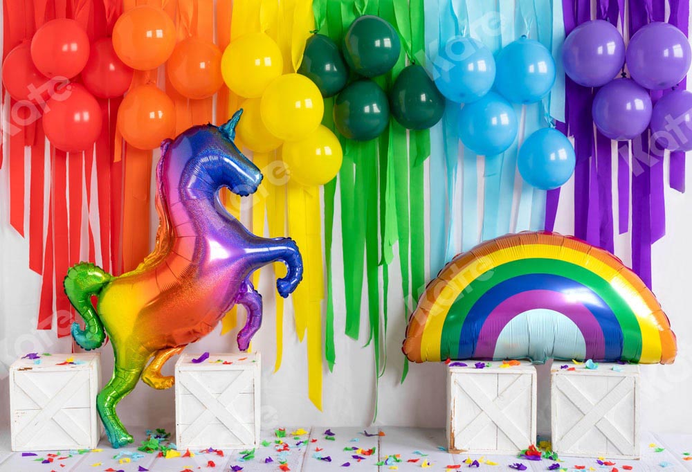 Kate Rainbow Unicorn Birthday Balloon Backdrop Designed by Emetselch