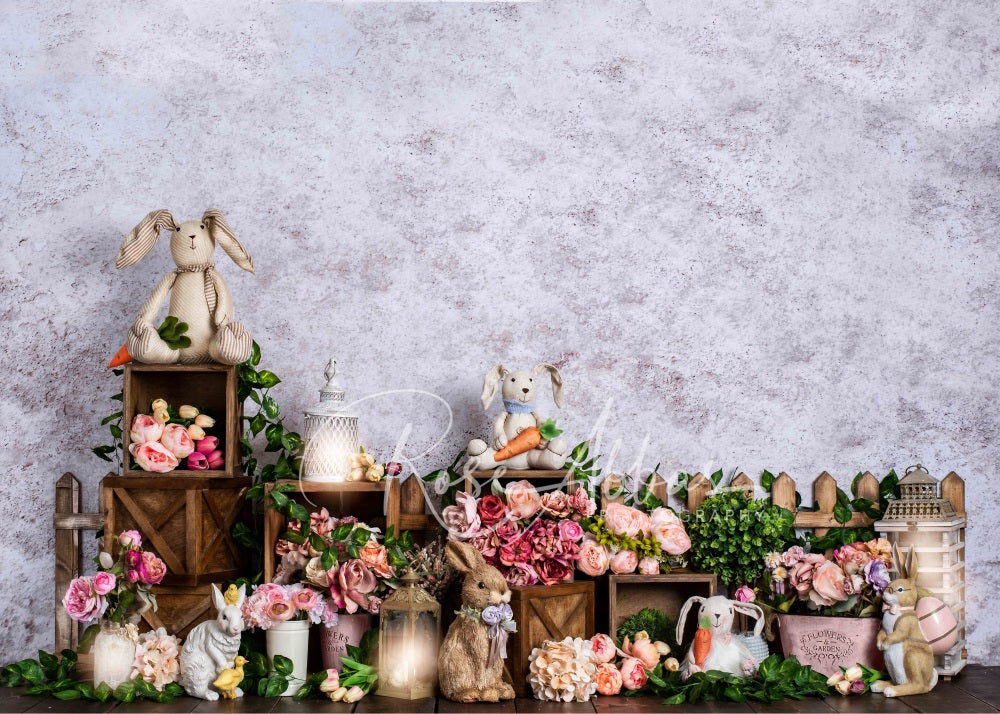 Kate Easter Bunny Flowers Backdrop for Photography Designed By Rose Abbas