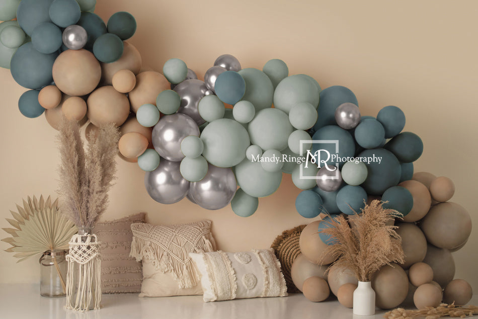Kate Boho Balloons Blue Macrame Backdrop Designed by Mandy Ringe Photography