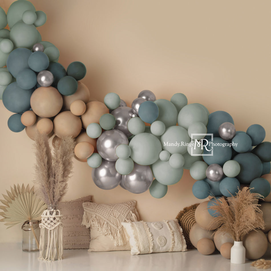 Kate Boho Balloons Blue Macrame Backdrop Designed by Mandy Ringe Photography