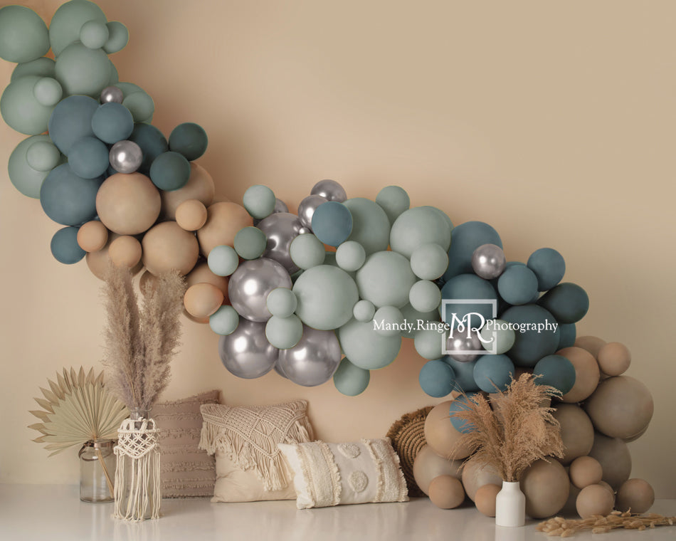 Kate Boho Balloons Blue Macrame Backdrop Designed by Mandy Ringe Photography