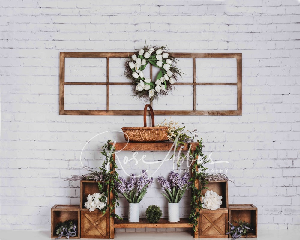 Kate Spring Floral White Brick Wall Backdrop Designed By Rose Abbas