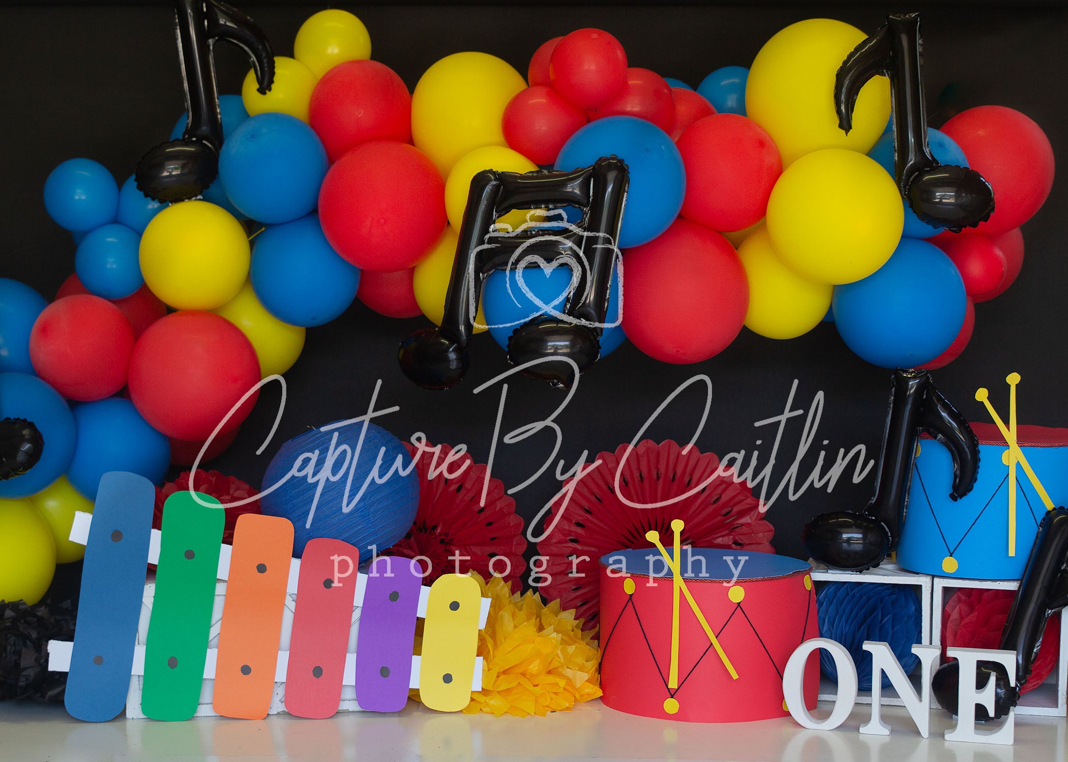 Kate Rainbow Music Balloon Garland Backdrop Designed by Caitlin Lynch -UK