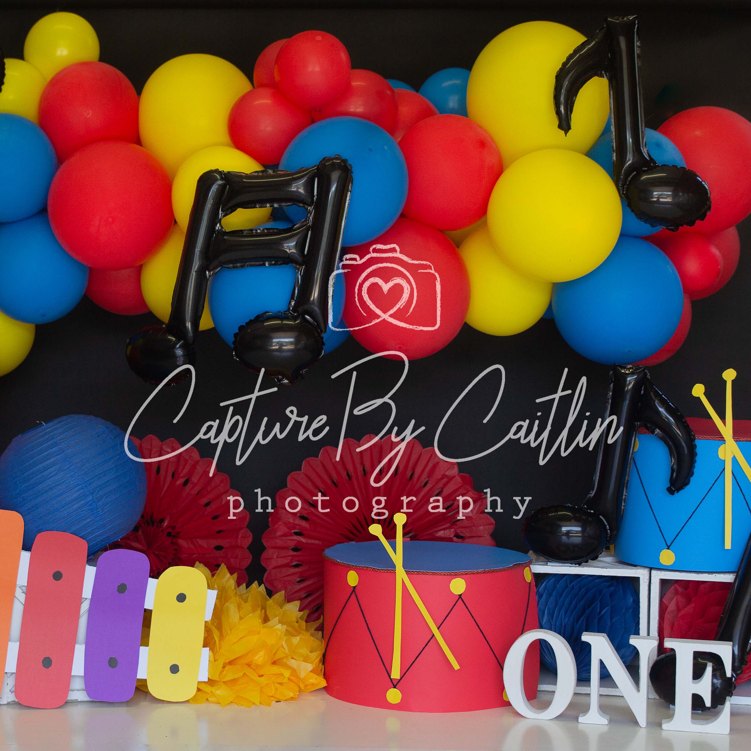 Kate Rainbow Music Balloon Garland Backdrop Designed by Caitlin Lynch -UK