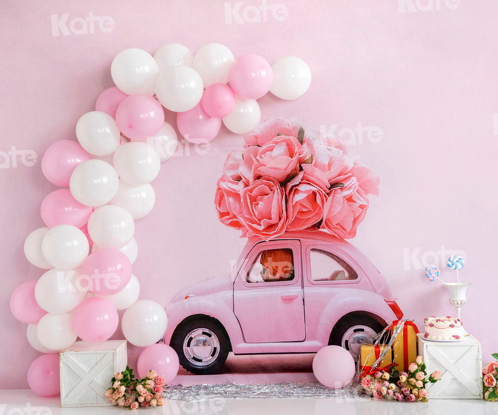 Kate Pink Car Balloon Flower Cake Smash Backdrop Designed by Emetselch