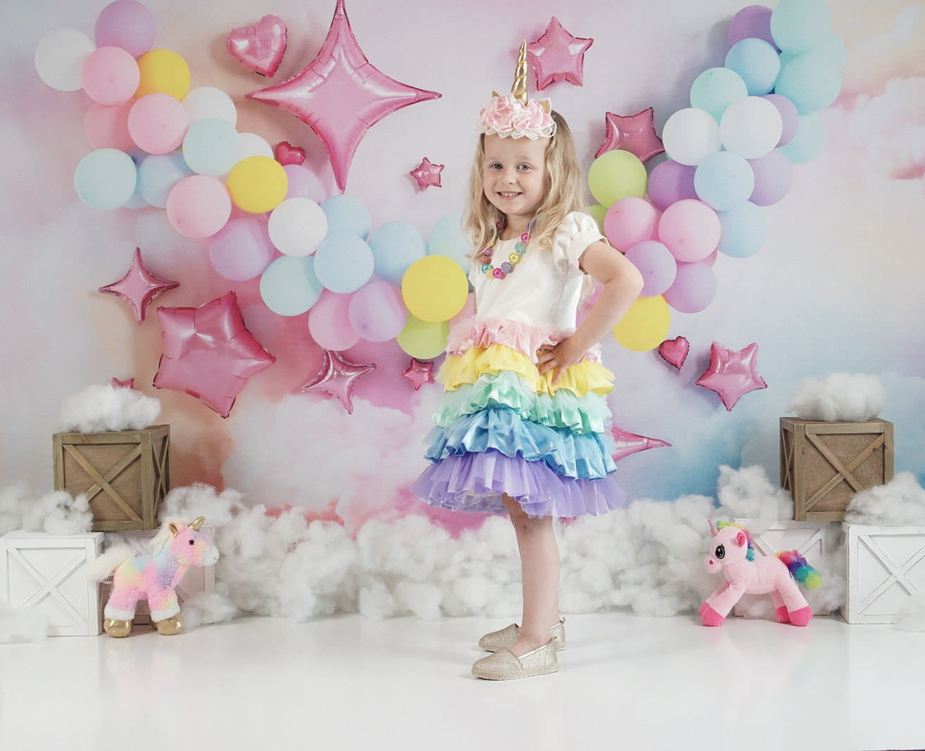 Kate Cake Smash Cloud Balloons Star Backdrop Designed by Emetselch -UK