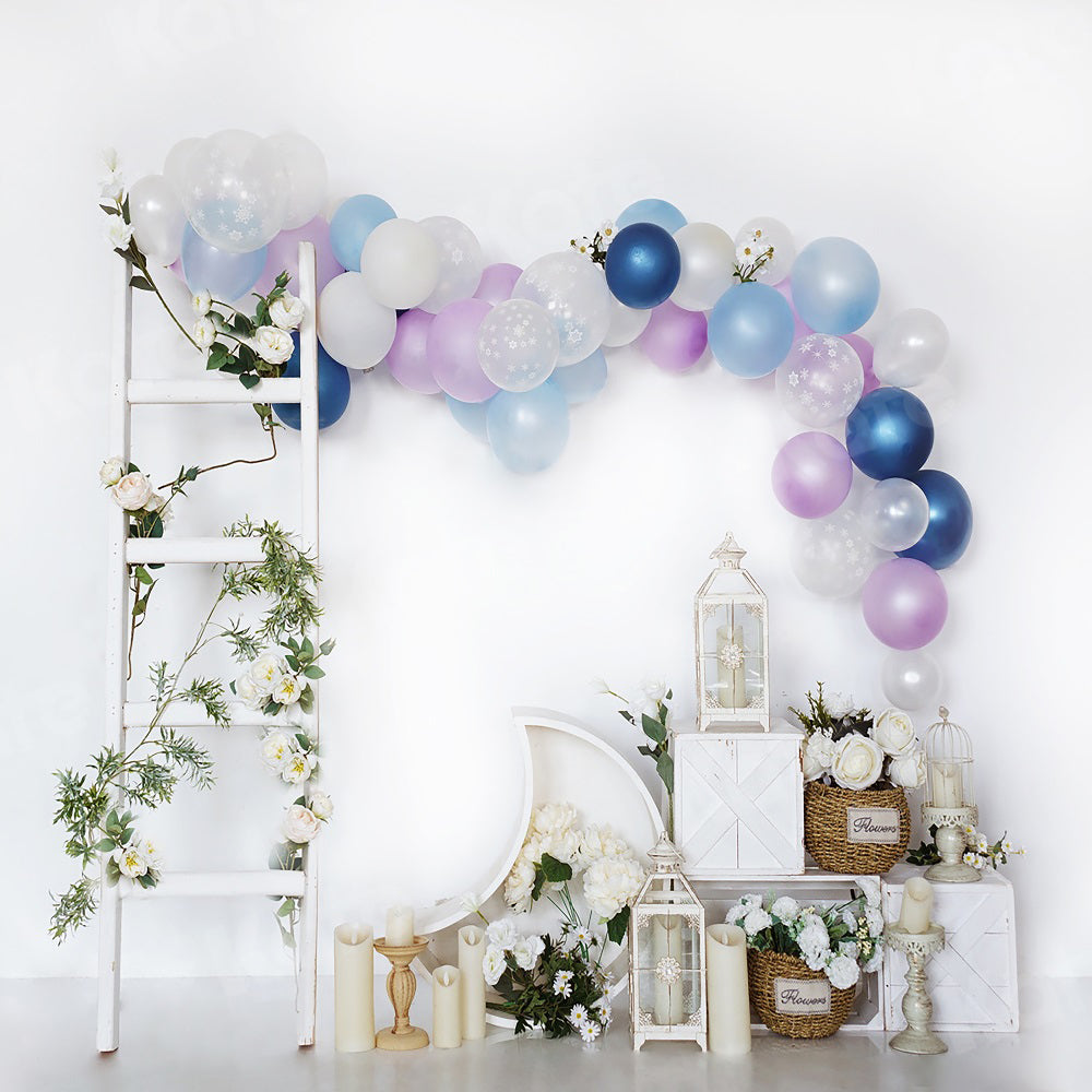 Kate Birthday Balloons White Wall Backdrop for Photography