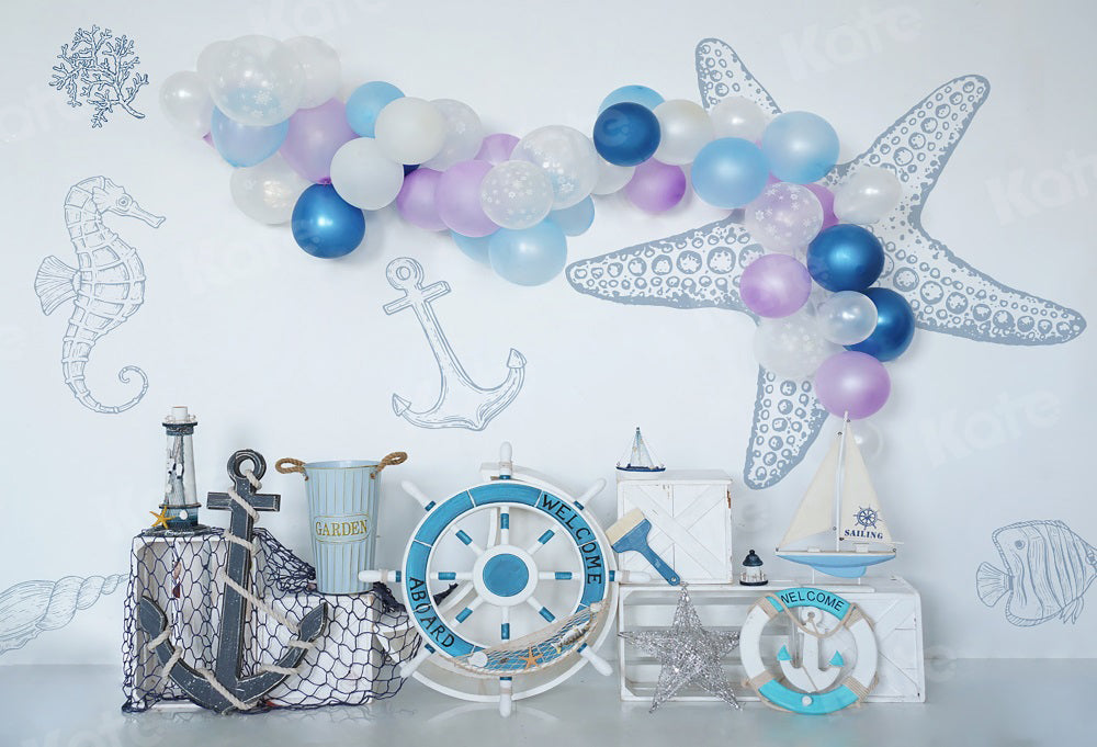 Kate Summer Balloons Sea Go Sailing Backdrop for Photography