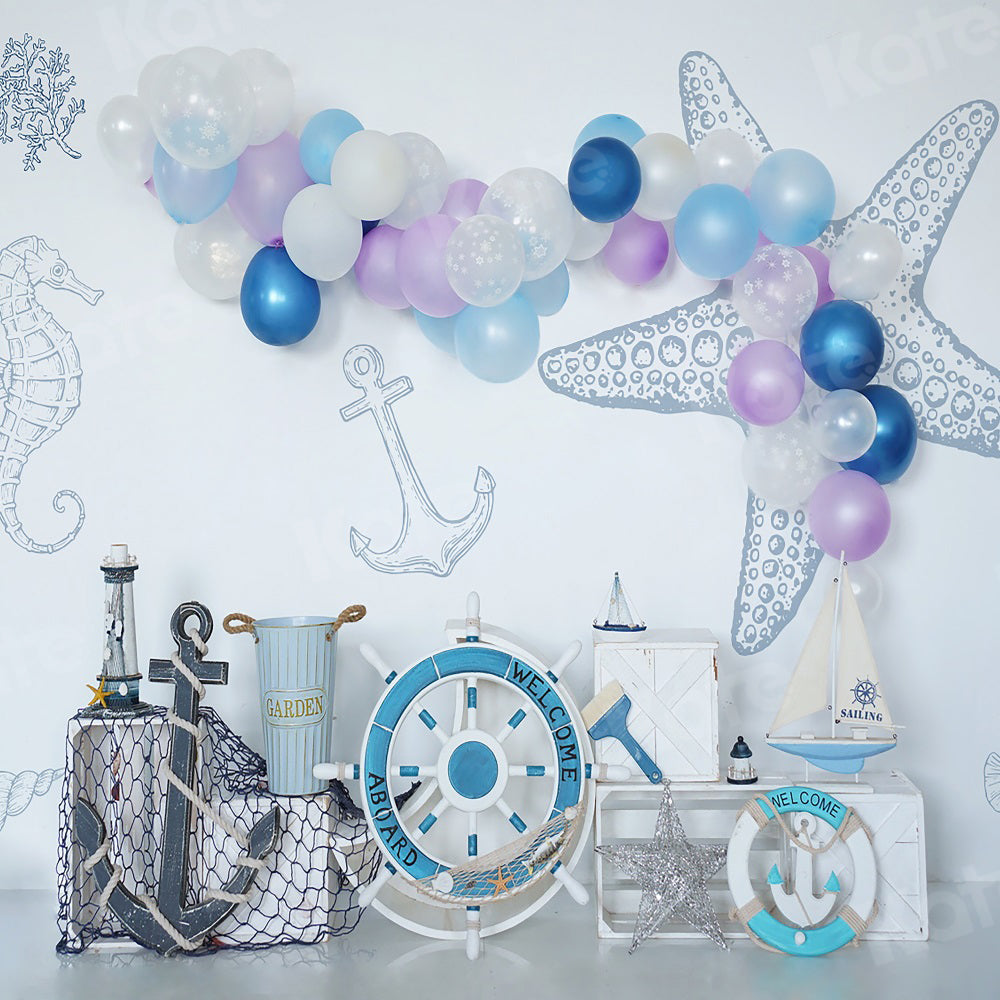 Kate Summer Balloons Sea Go Sailing Backdrop for Photography