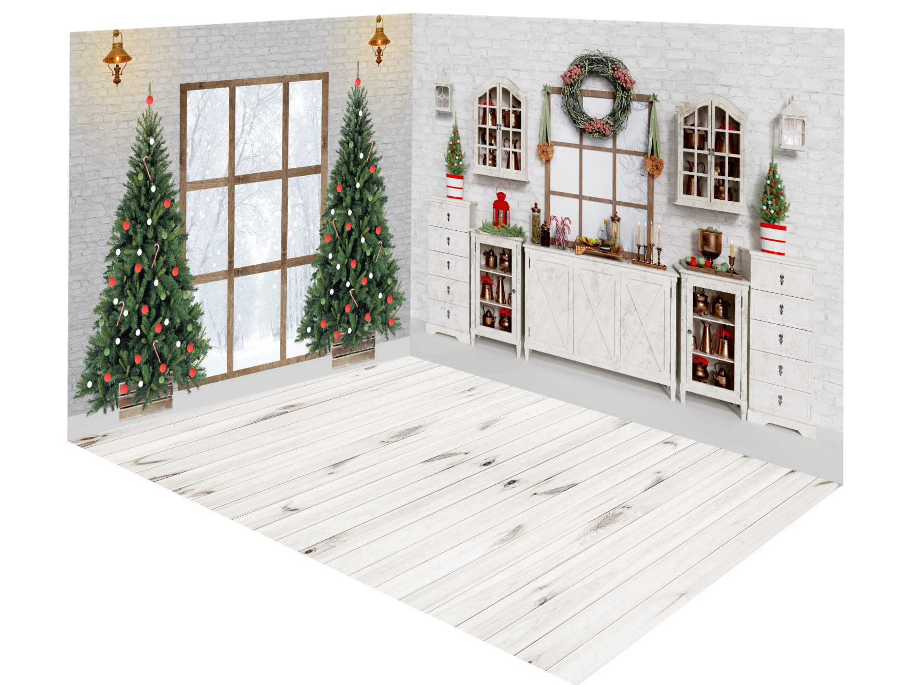 Kate Christmas White Cupboard Xmas Tree Window Room Set