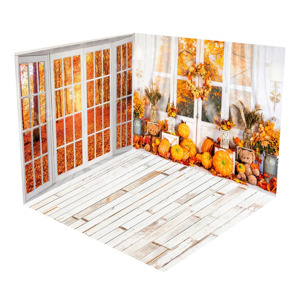 Kate Autumn Pumpkins Window Leaves Room Set -UK