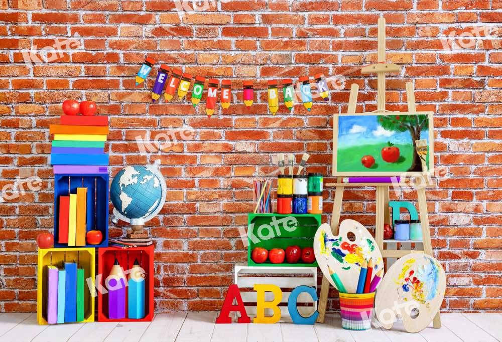 Kate Back to School Retro Red Brick Wall Backdrop Designed by Emetselch -UK